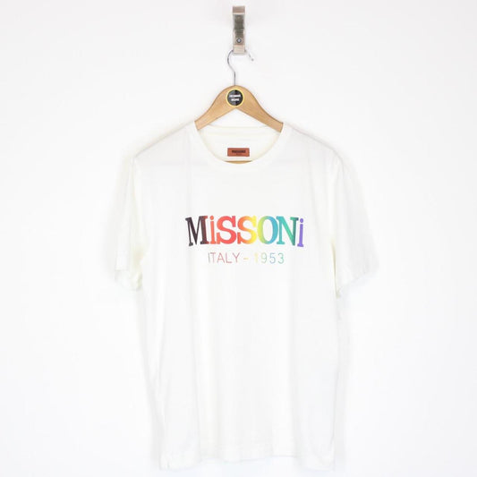 Missoni White and Multicoloured Logo Print Short Sleeve Cotton T-Shirt
