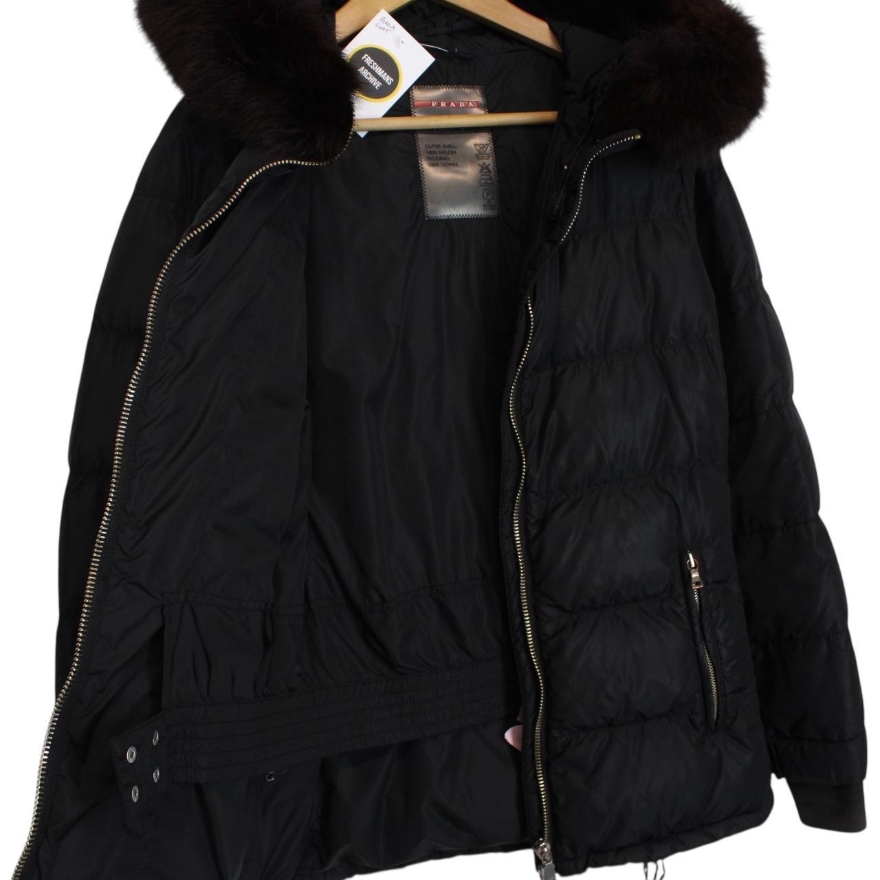 Prada Black Nylon Fur Hood Down Jacket