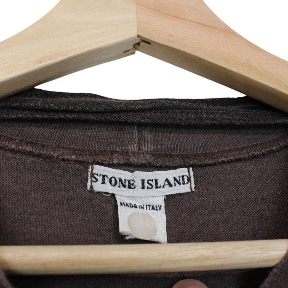 Stone Island brown short sleeve cotton t-shirt with logo patch on sleeve.