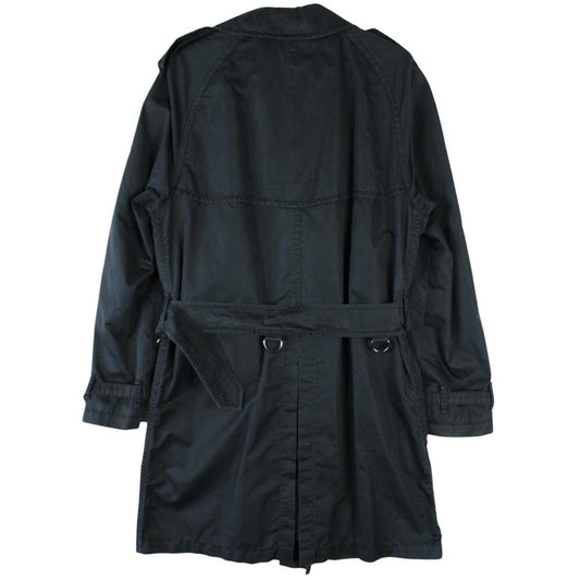 Burberry beige double breasted belted trench coat with classic check lining and logo detail.