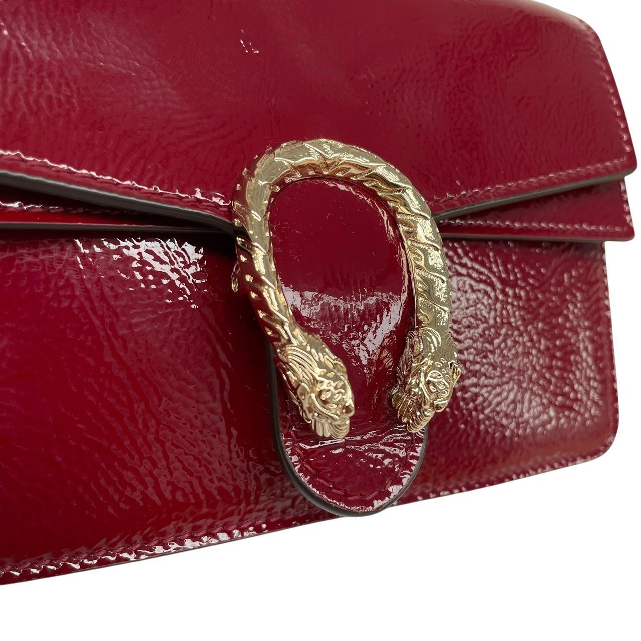 Gucci Mini Dionysus Burgundy Textured Patent Leather Shoulder Bag