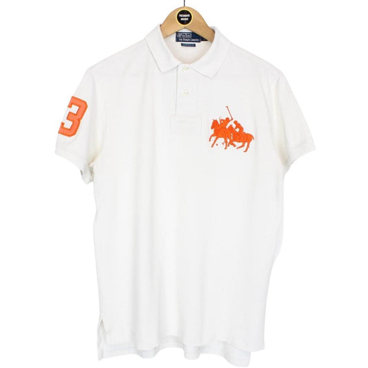 Vintage Polo Ralph Lauren White and Orange Short Sleeve Cotton Polo Shirt
