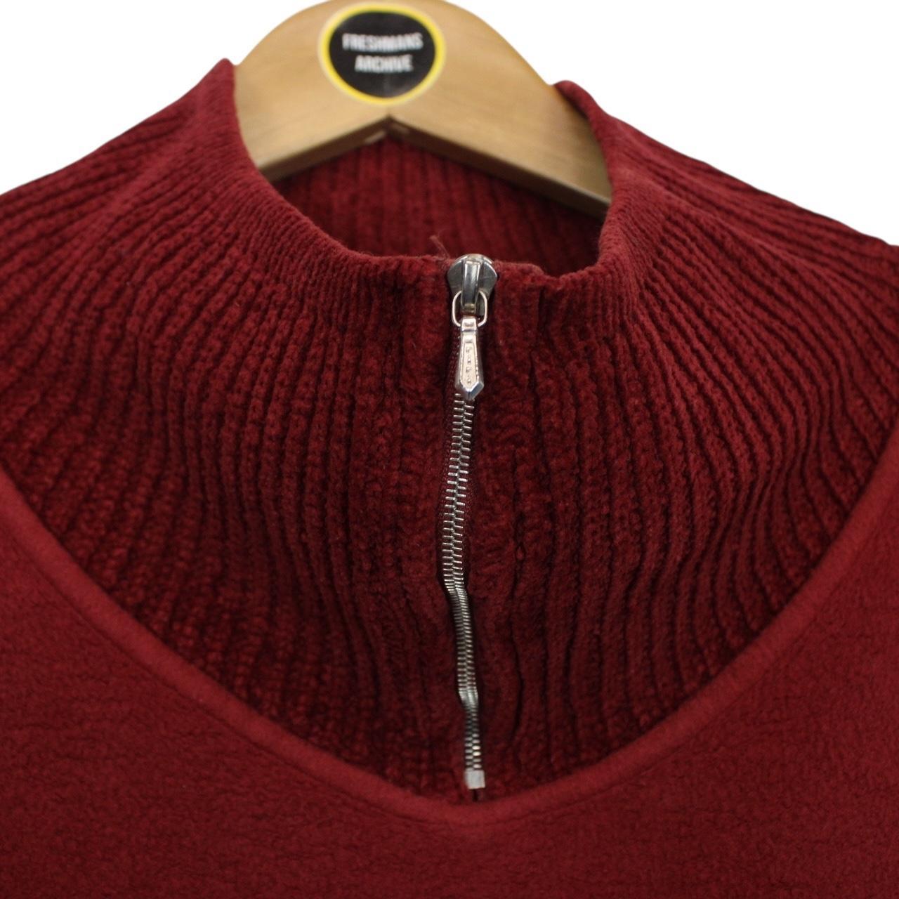 Vintage 1992 Stone Island Burgundy Cotton/Nylon 1/4 Zip Logo Jumper