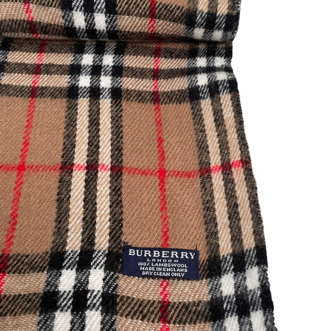 Vintage 90s Burberry Tan Brown Nova Check Lambswool Scarf