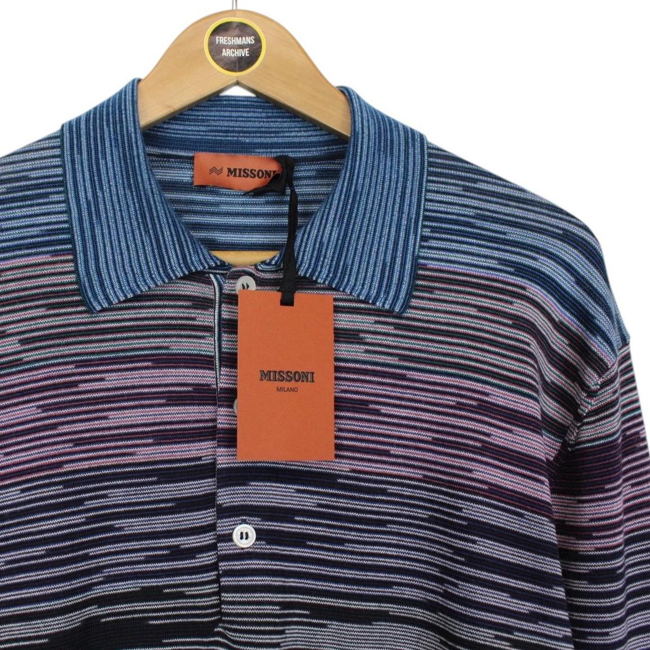 Missoni Multicoloured Striped Long Sleeve Fine Knit Wool Polo Shirt