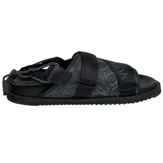 Louis Vuitton LV Monogram Navy Blue and Black Leather Honolulu Mule Sandals