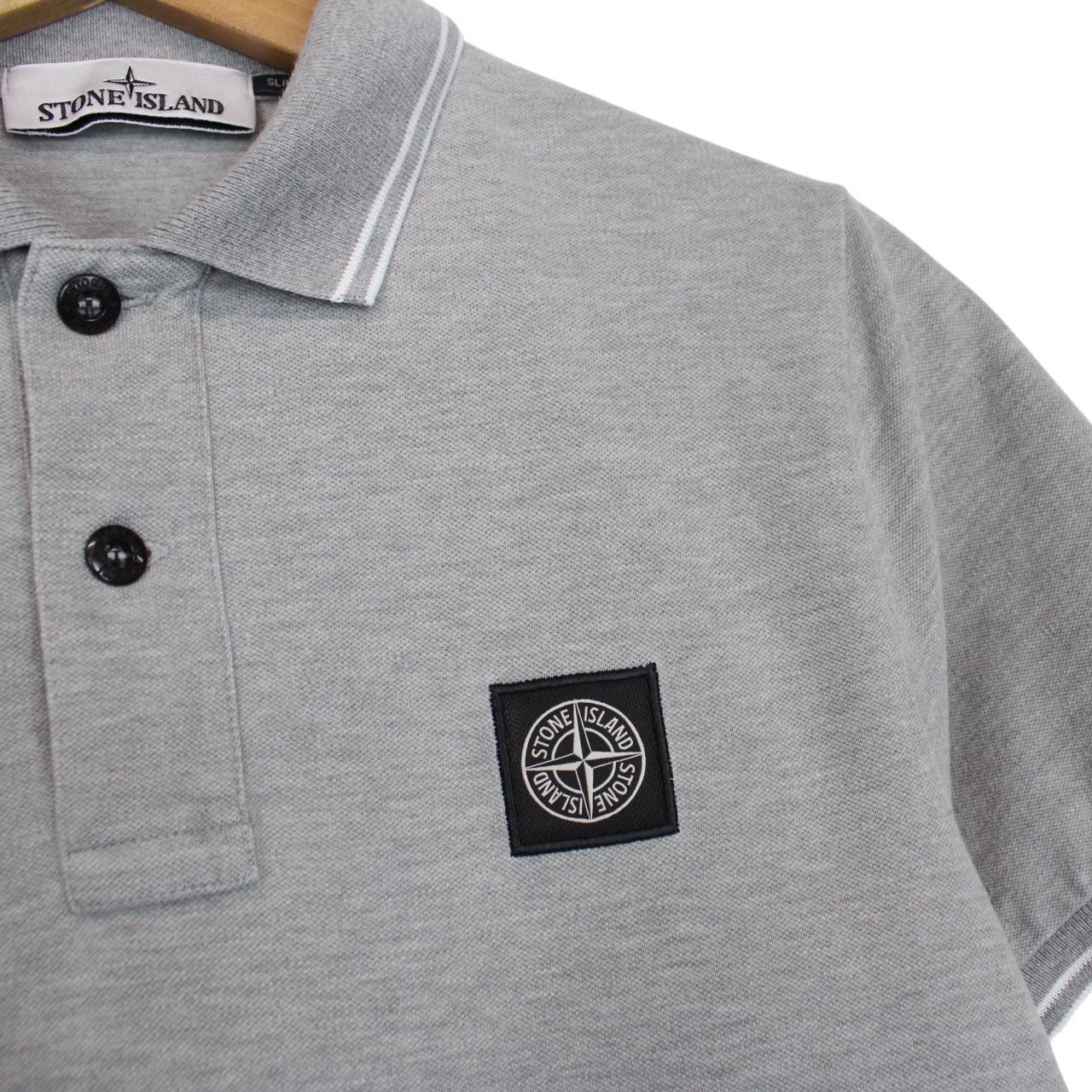 Stone Island AW 2022 Grey Short Sleeve Compass Cotton Polo Shirt