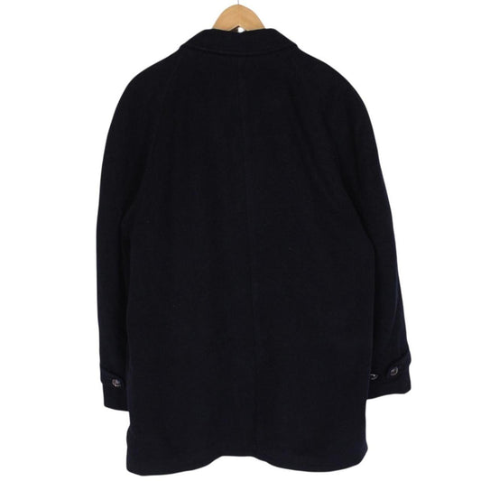 Vintage 90s Burberry Navy Blue Nova Check Lined Virgin Wool Coat