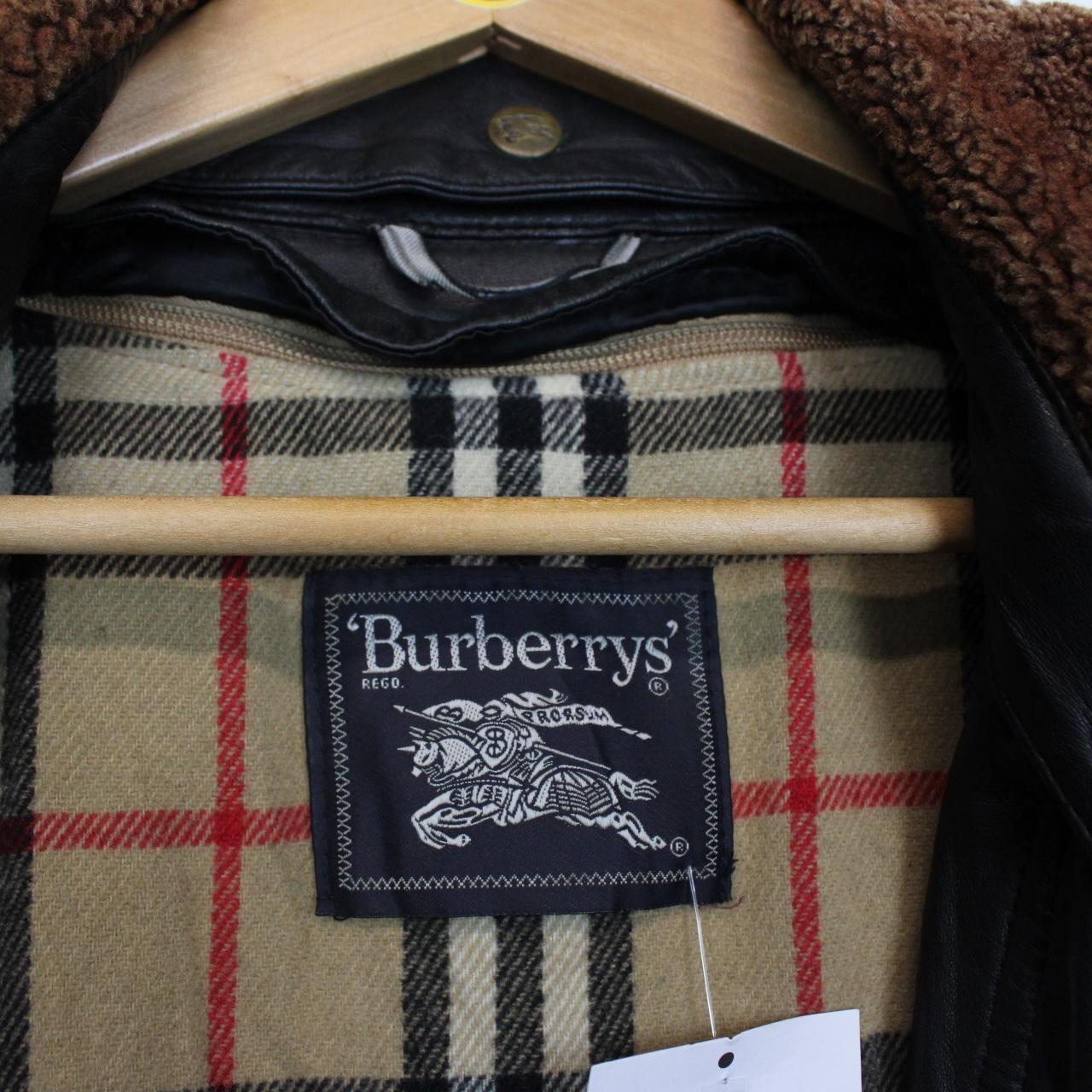 Vintage 90s Burberry Black Wool Nova Check Lined Leather Coat