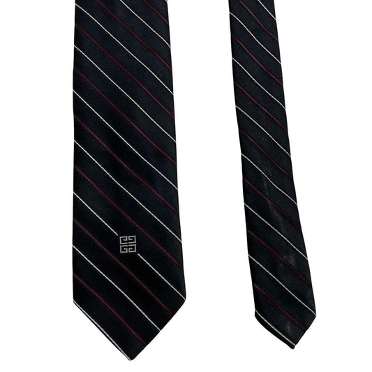 Givenchy black striped polyester tie with subtle sheen and vintage design.