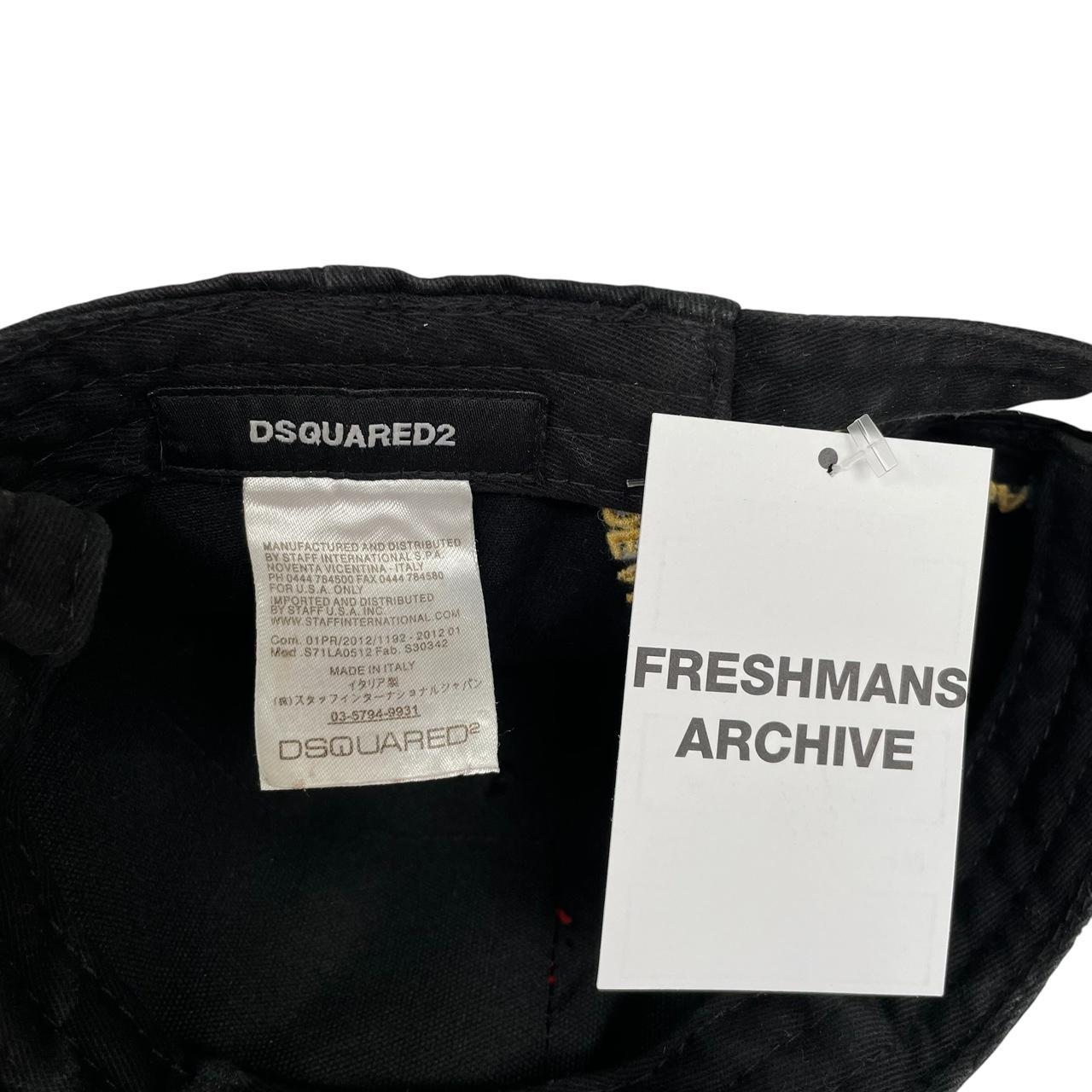 Dsquared2 black and red baseball cap embroidered Brothers logo on front.