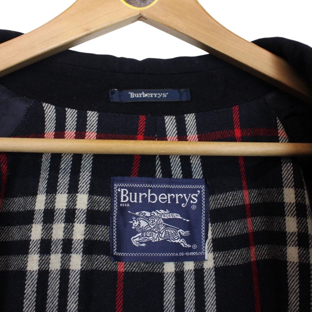 Vintage 90s Burberry Navy Blue Nova Check Lined Virgin Wool Coat