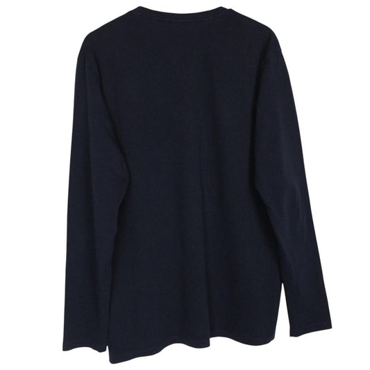 Hugo Boss navy blue long sleeve cotton t-shirt with logo patch on chest.