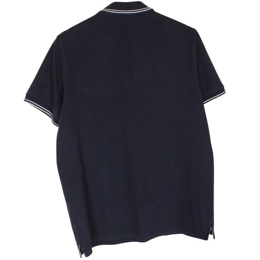 Stone Island navy blue short sleeve polo shirt with compass logo and cotton material.