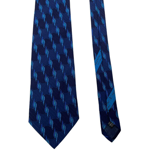 Vintage Valentino Blue Geometric Pattern Silk Tie
