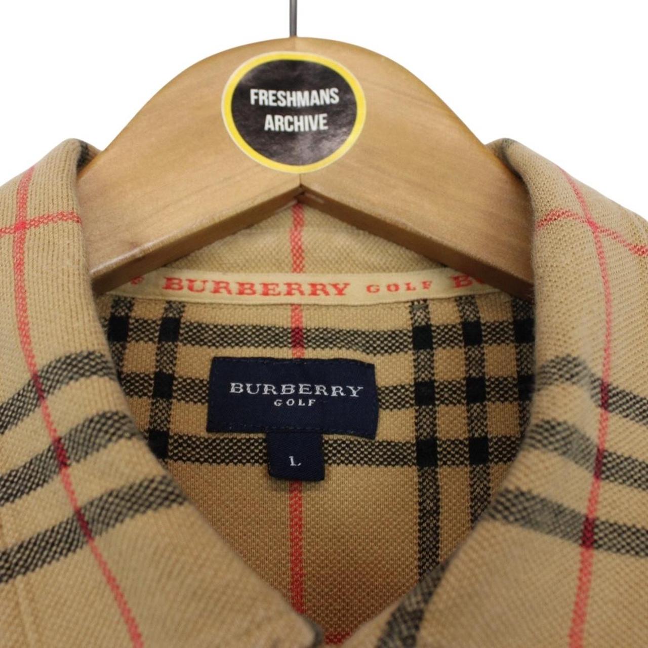 Vintage Burberry Golf Tan Brown Nova Check Short Sleeve Cotton Polo Shirt