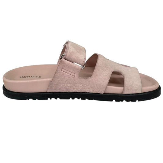Hermes Rose Pink Chypre Goatskin Suede Leather Sandal