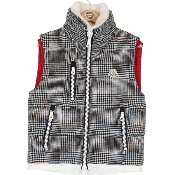 Moncler Black and White Check Jeremie Wool Knit Down Gilet / Bodywarmer Jacket