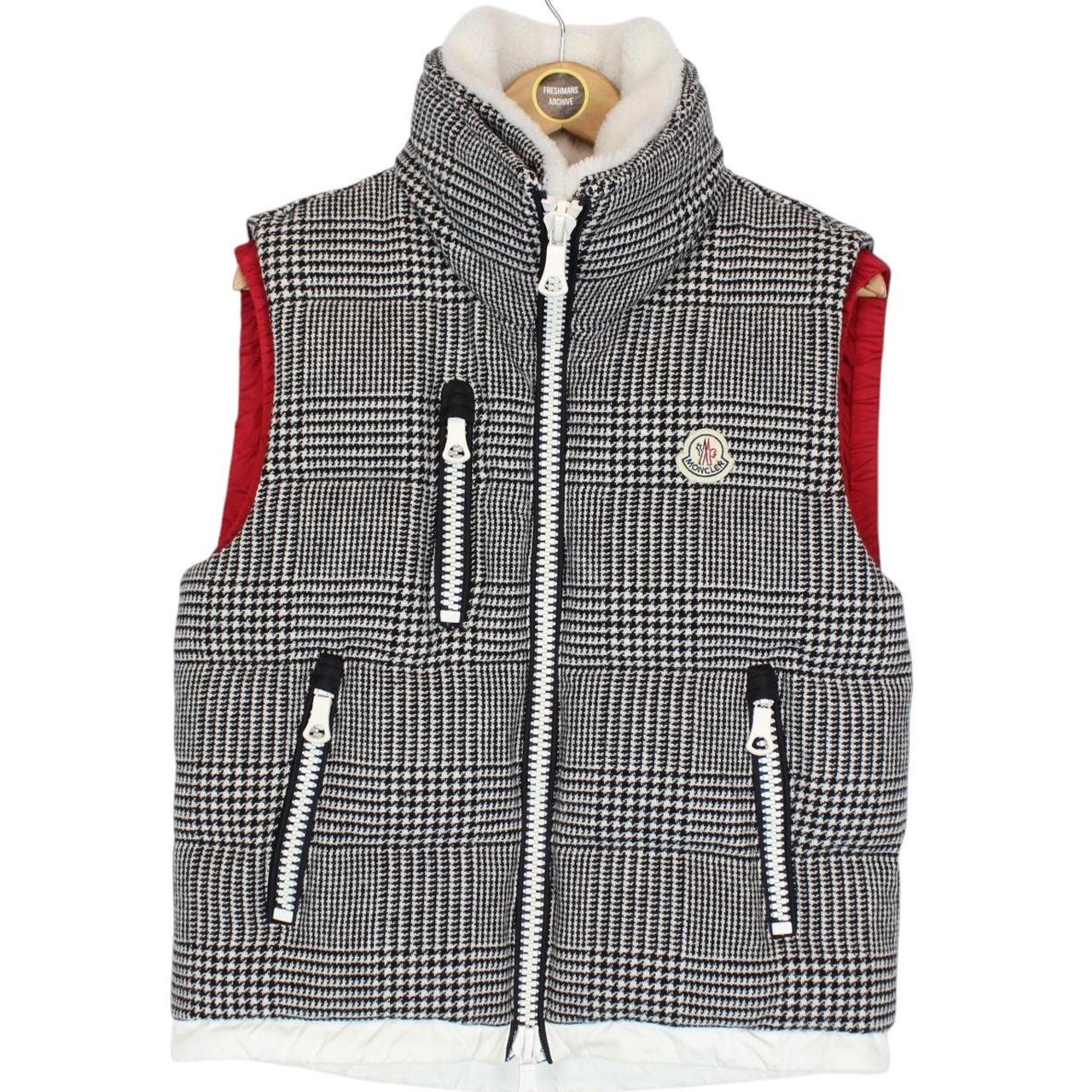 Moncler Black and White Check Jeremie Wool Knit Down Gilet / Bodywarmer Jacket