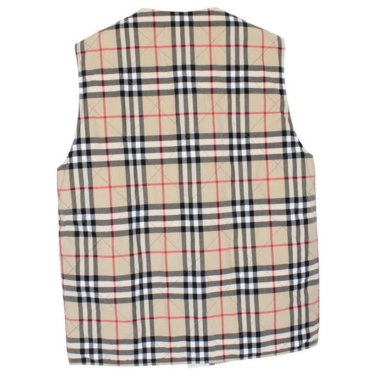 Burberry Tan Brown and Multicoloured Nova Check Reversible Quilted Vest Jacket