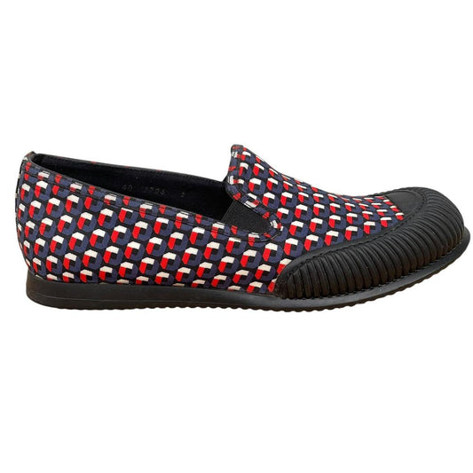 Prada Black, Blue and Red Nylon Hibiscus Loafers Shoes