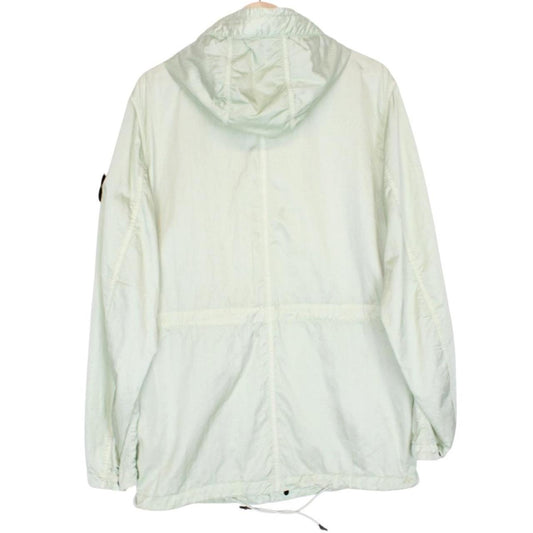 Stone Island mint green multi pocket jacket with logo patch and nylon material.