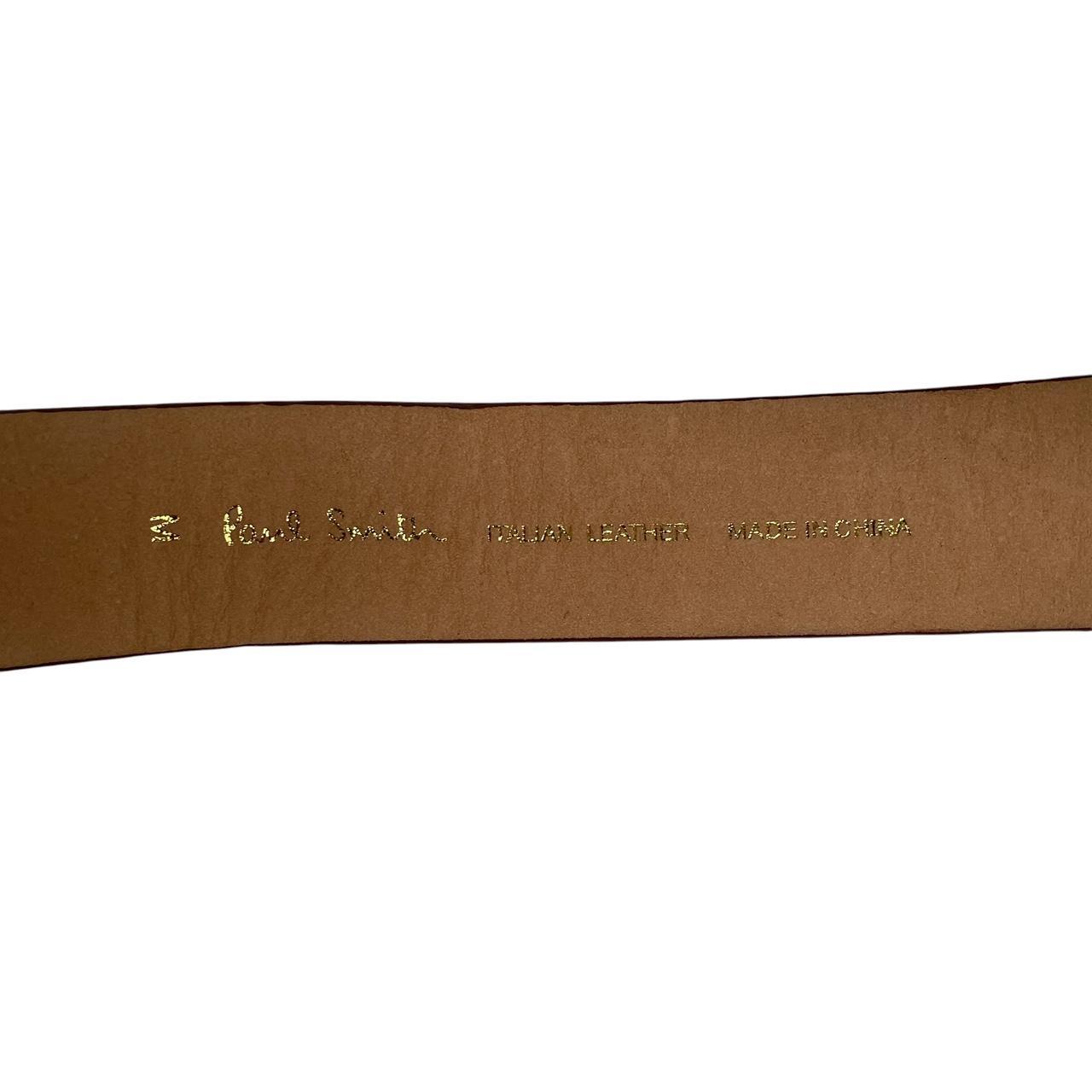 Paul Smith brown leather belt with jewelled buckle and logo detail.
