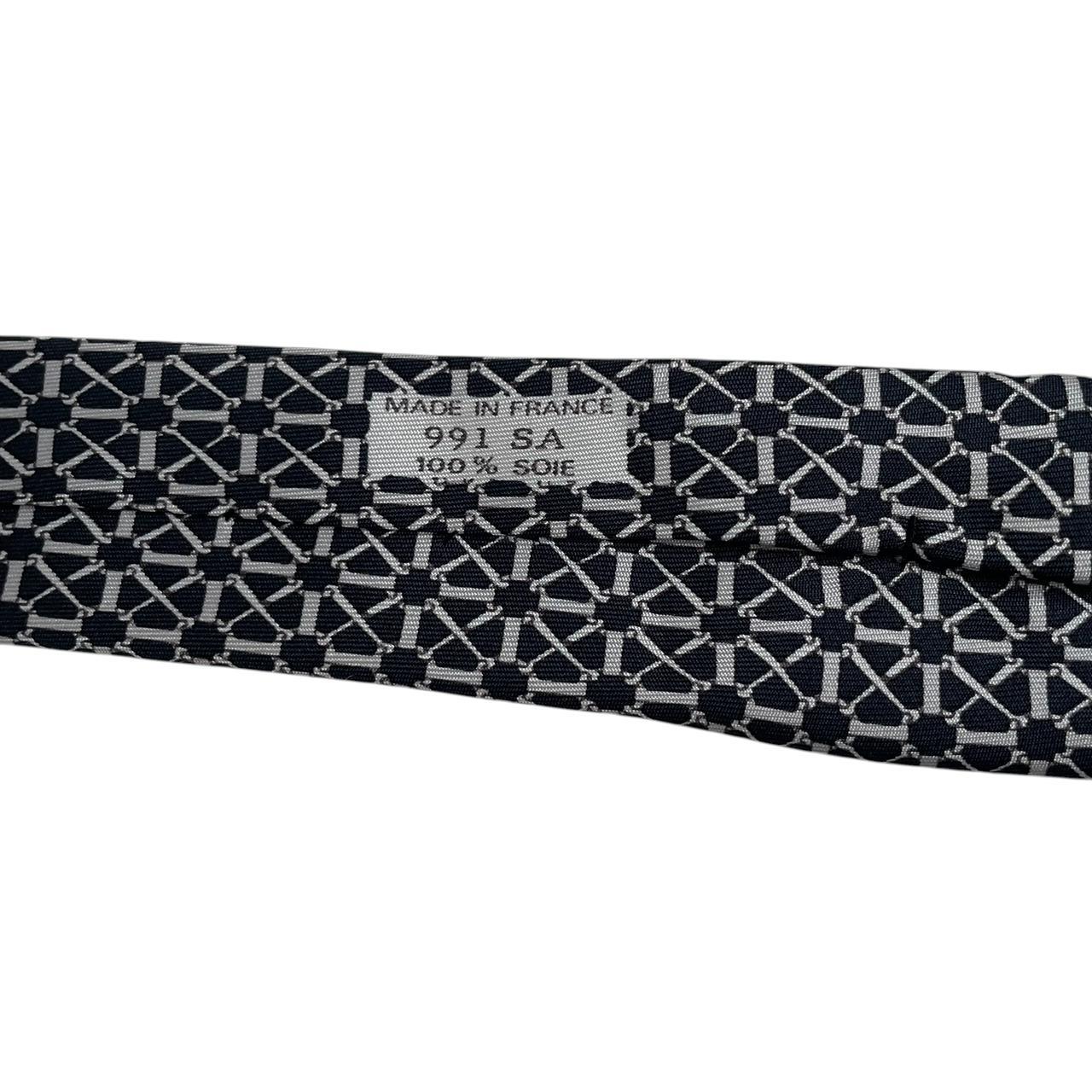 Hermes Paris Navy Blue and Grey Silk Tie