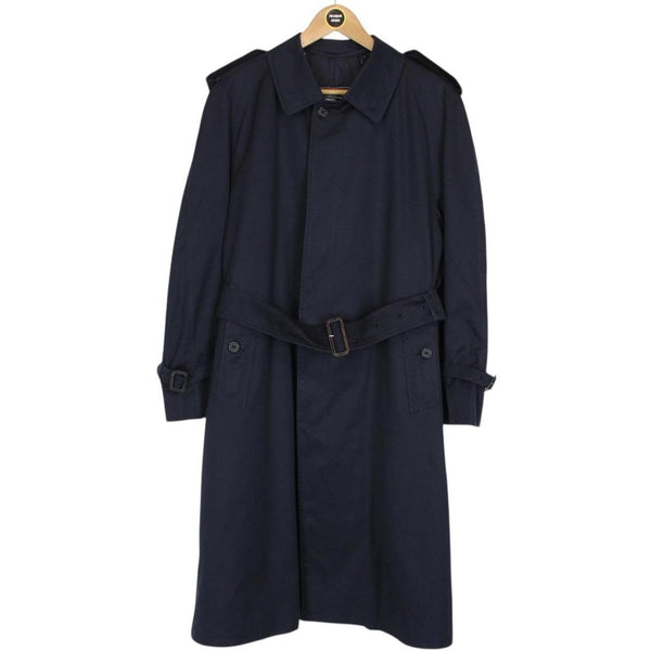 Vintage 90s Burberry Navy Blue Single Breasted Belted Trench Coat