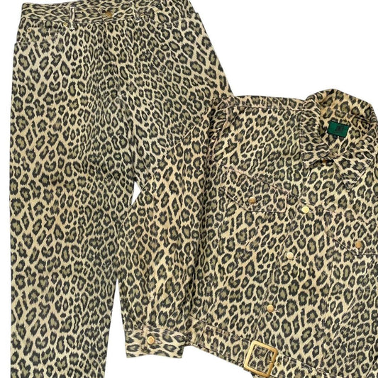 Vintage 1989 Jean Paul Gaultier Junior Gaultier Leopard Print Denim 2 Piece Jacket and