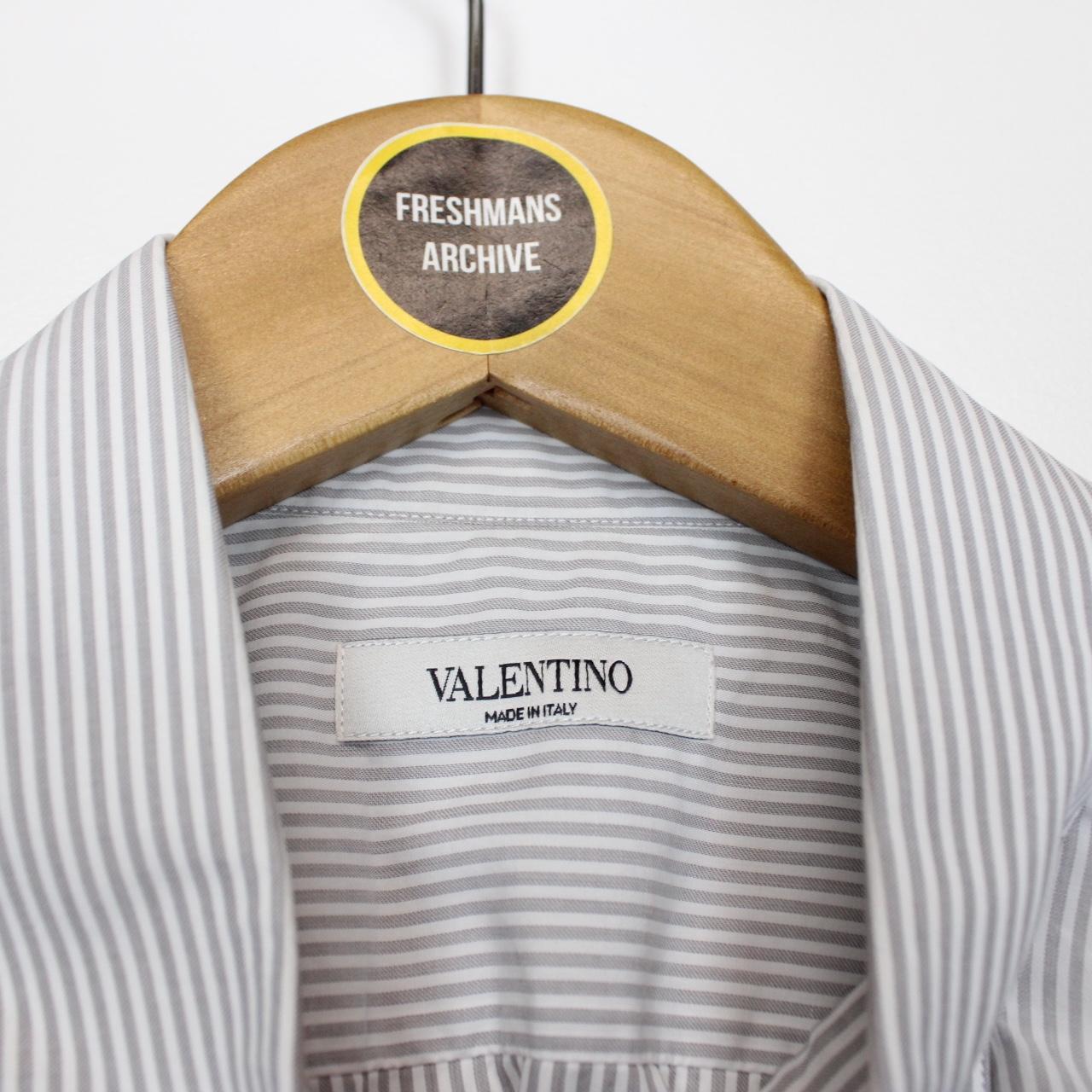 Valentino White and Grey Striped Long Sleeve Cotton Formal Shirt
