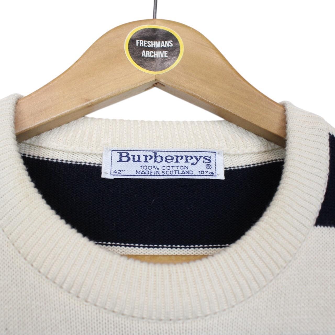 Vintage 90s Burberry Cream and Black Striped Cotton Knit Jumper