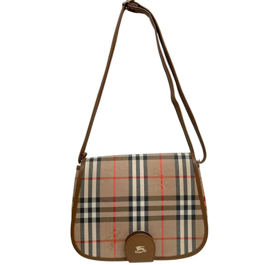 Burberry Tan and Brown Nova Check Leather and Canvas Satchel Shoulder Bag