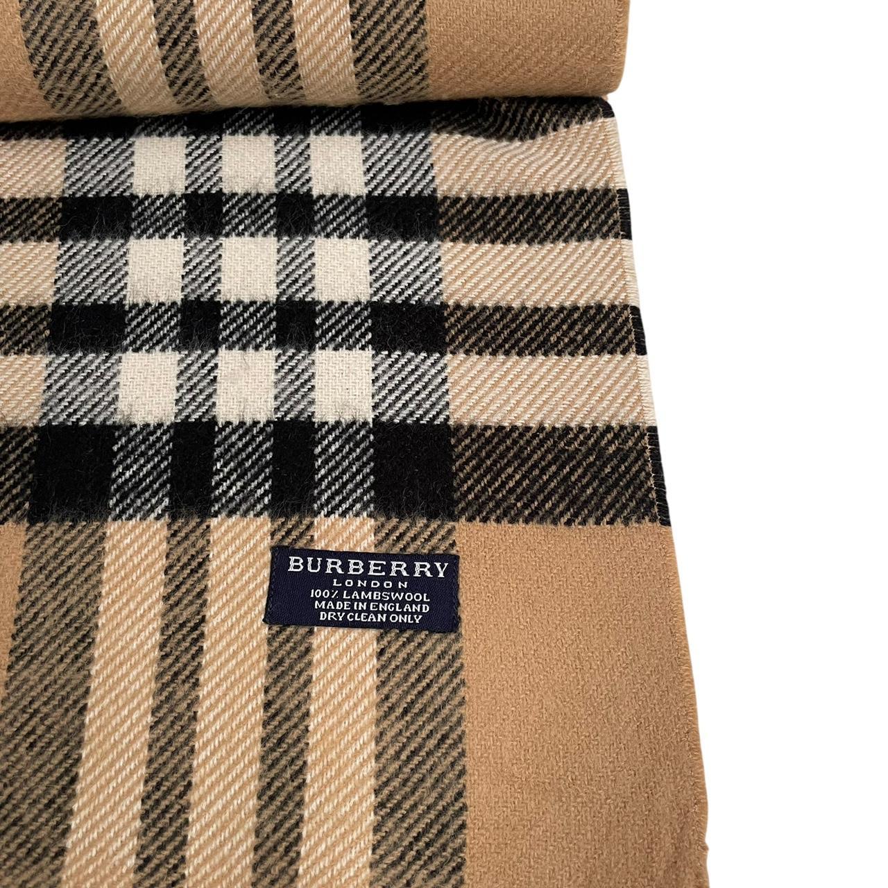 Vintage 90s Burberry Tan Brown Nova Check Lambswool Scarf