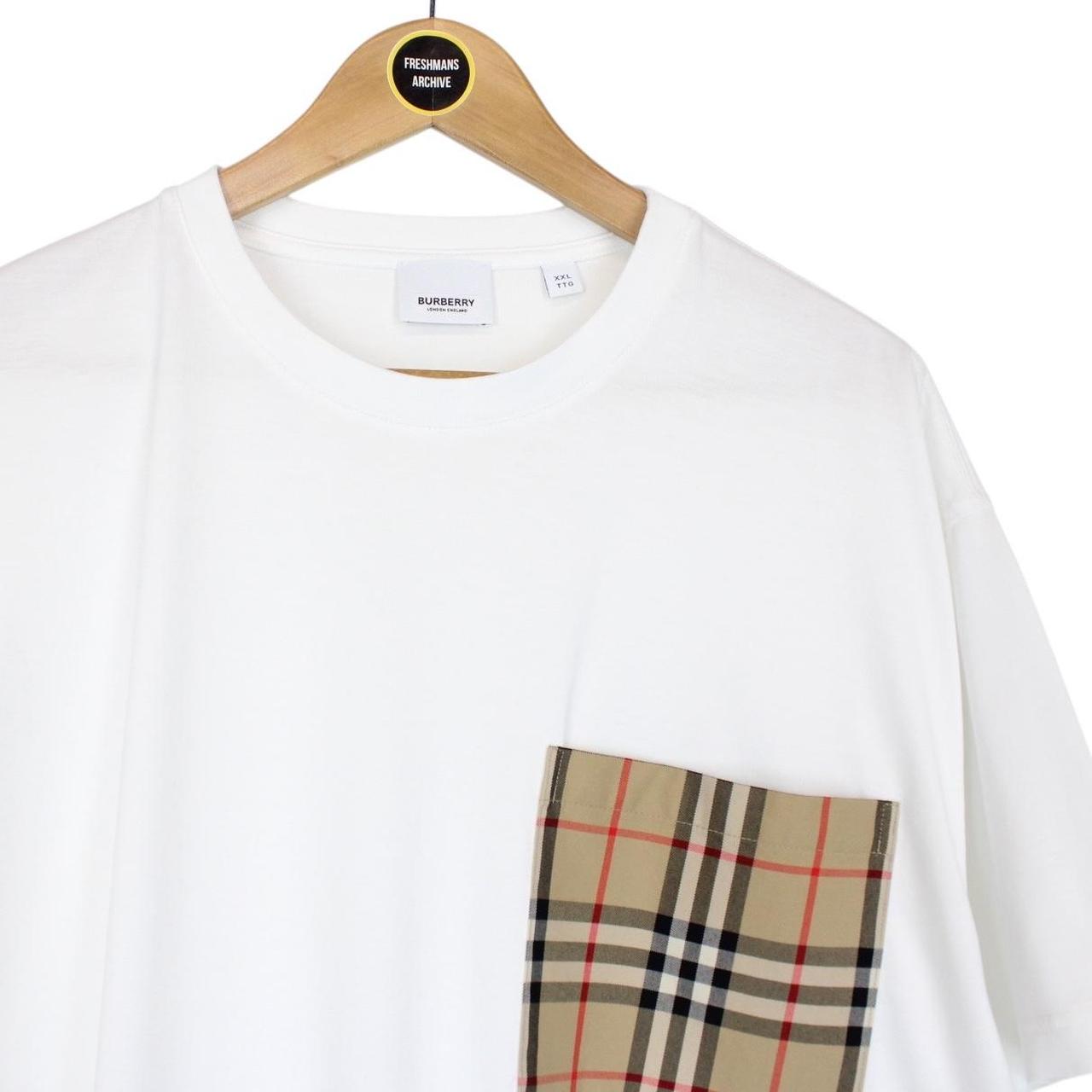Burberry White and Tan Nova Check Pocket Short Sleeve Cotton T-Shirt