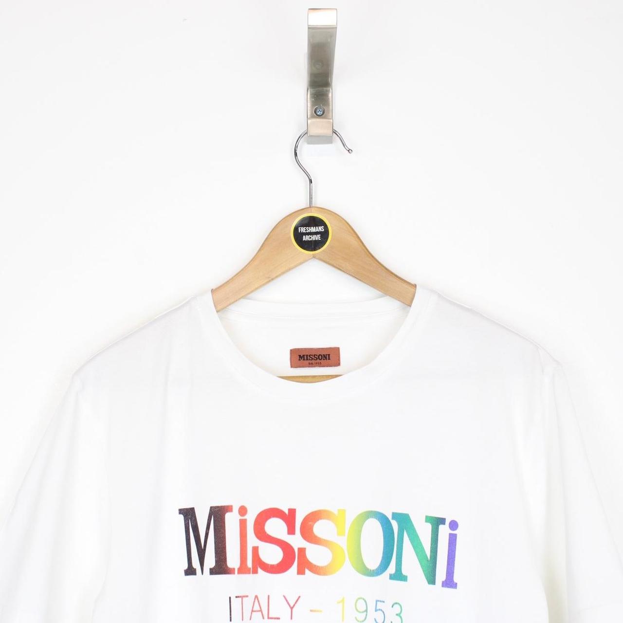Missoni White and Multicoloured Logo Print Short Sleeve Cotton T-Shirt