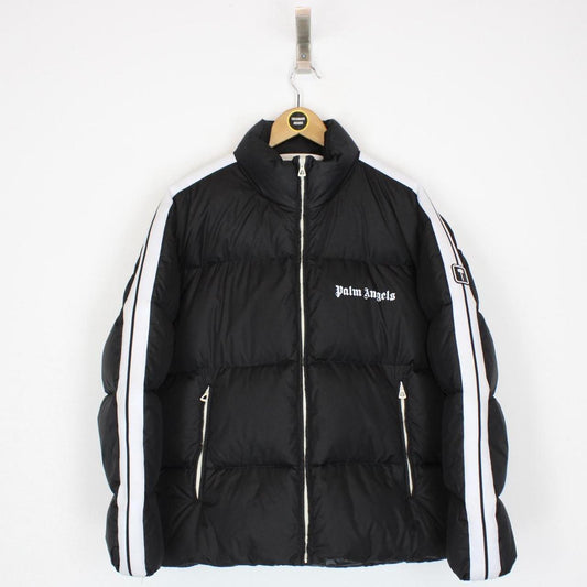 Palm Angels Black and White Full Zip Down Track Puffer Jacket