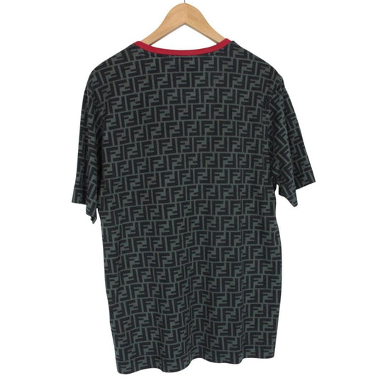 Fendi Black and Red FF Zucca Monogram Cotton Short Sleeve T-Shirt