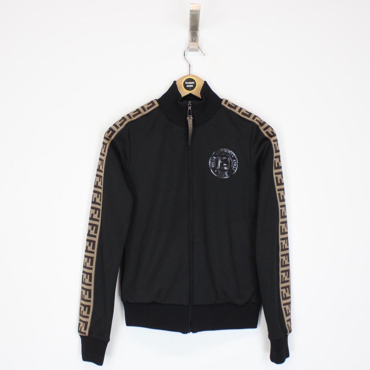 Fendi Black and Brown Zucca Monogram Full Zip Track Jacket