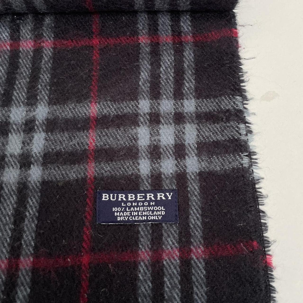 Vintage 90s Burberry Dark Navy Blue Nova Check Lambswool Scarf