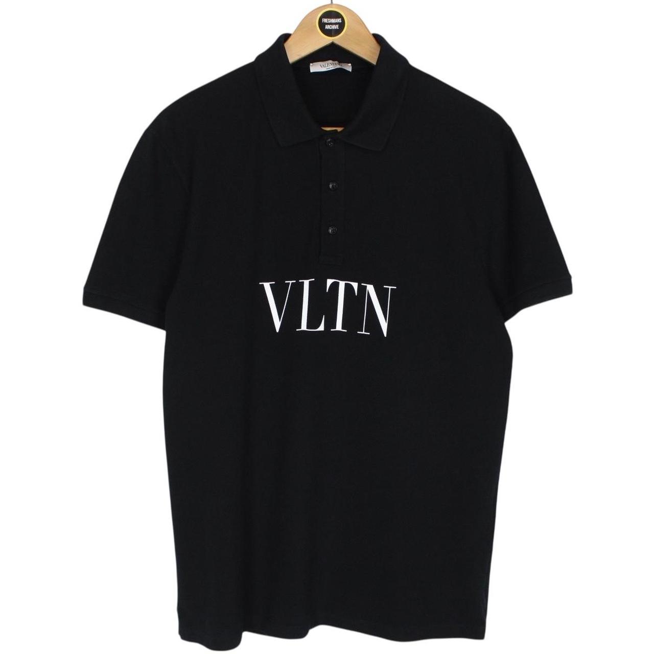 Valentino Black and White VLTN Logo Short Sleeve Cotton Polo Shirt
