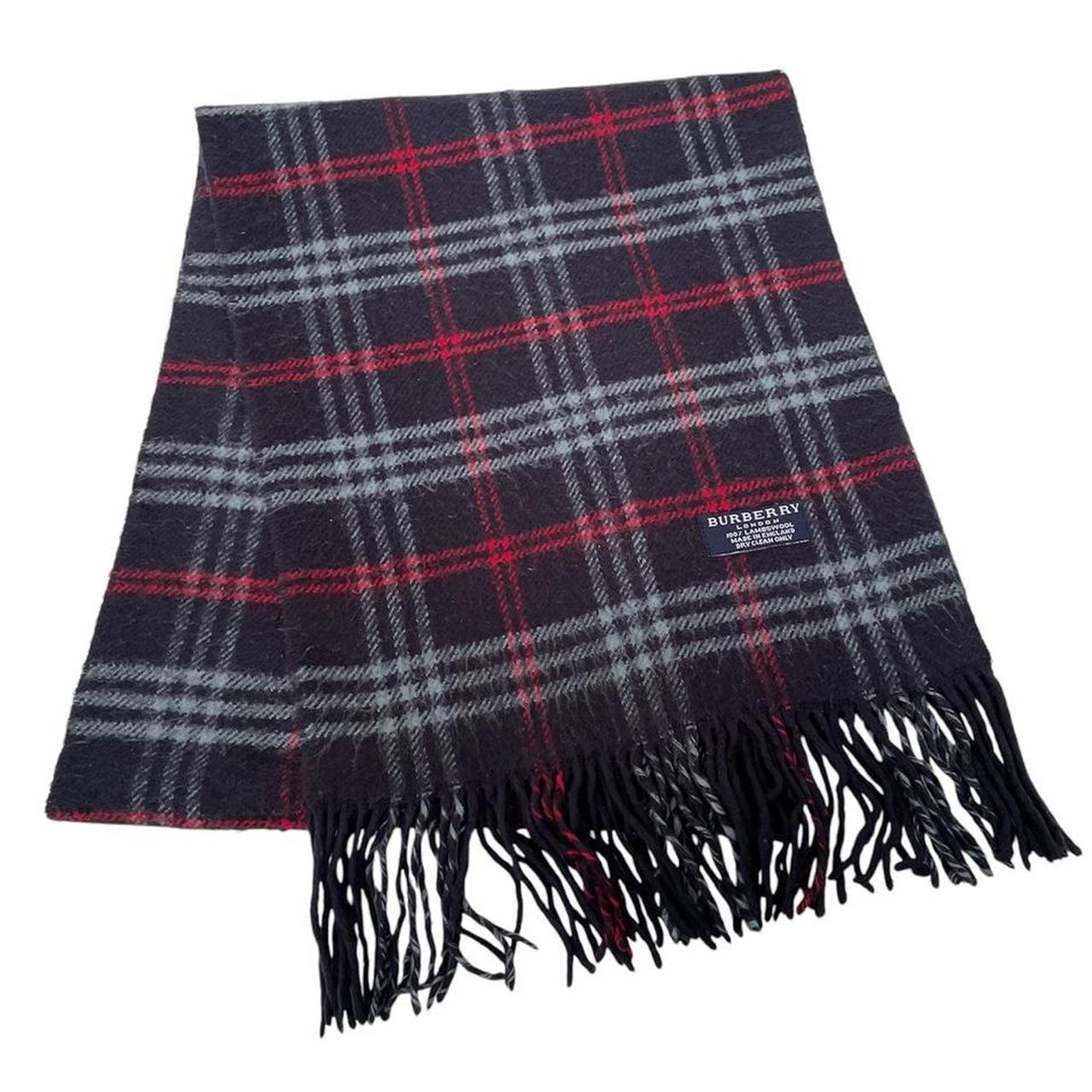 Vintage 90s Burberry Navy Blue Nova Check Lambswool Scarf