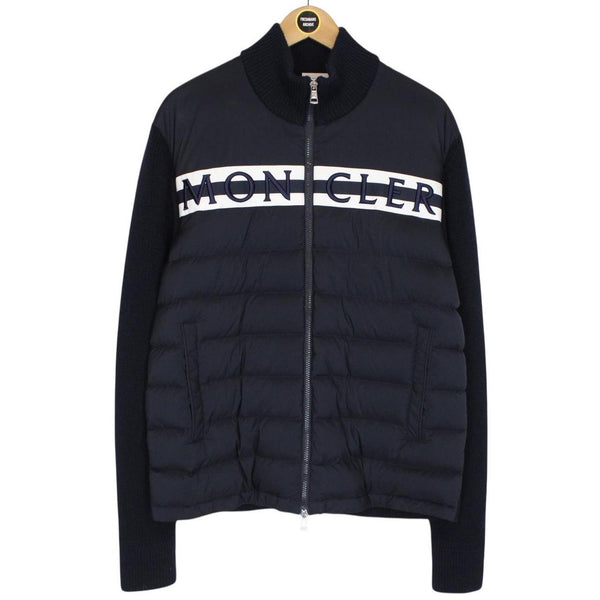 Moncler Navy Blue and White Full Zip Wool/Nylon Cardigan Jacket
