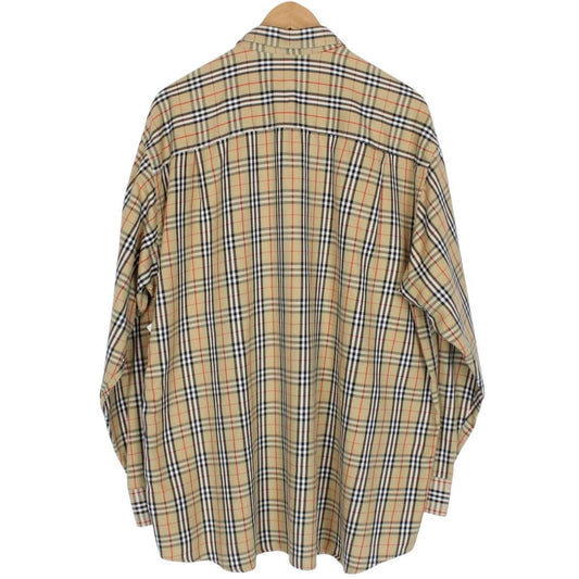 Vintage 90s Burberry Beige Nova Check Cotton Long Sleeve Shirt