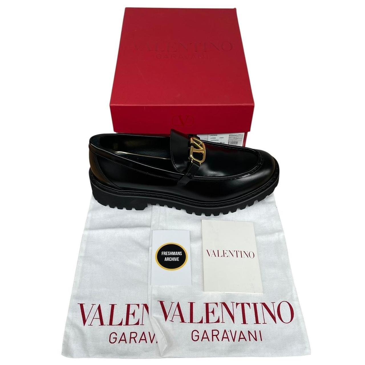 Valentino Garavani Black and Gold VLogo Signature Calfskin Leather Loafers