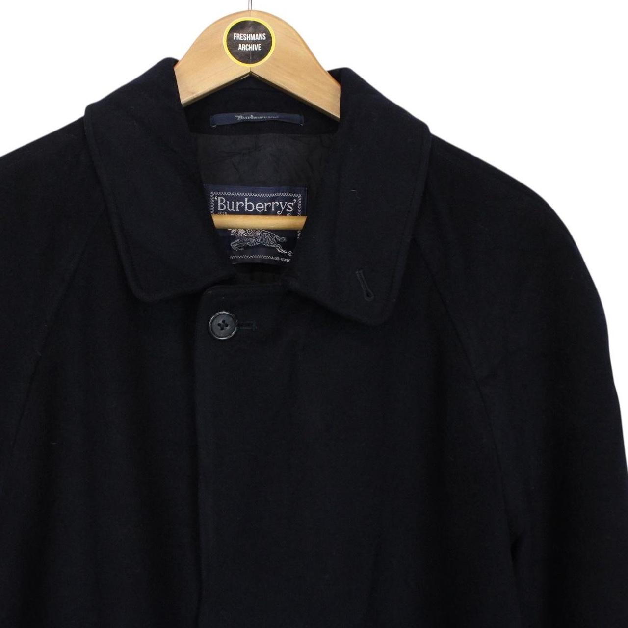 Vintage 90s Burberry Navy Blue Belted Wool Overcoat