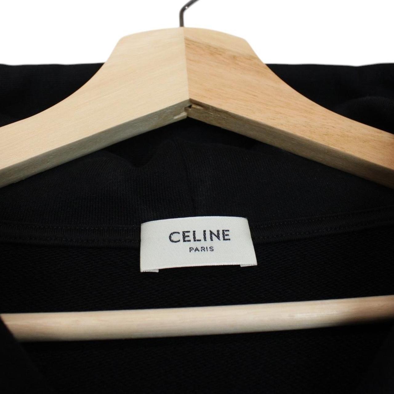 Celine Black and White Logo Print Full Zip Cotton Hoodie Jumper