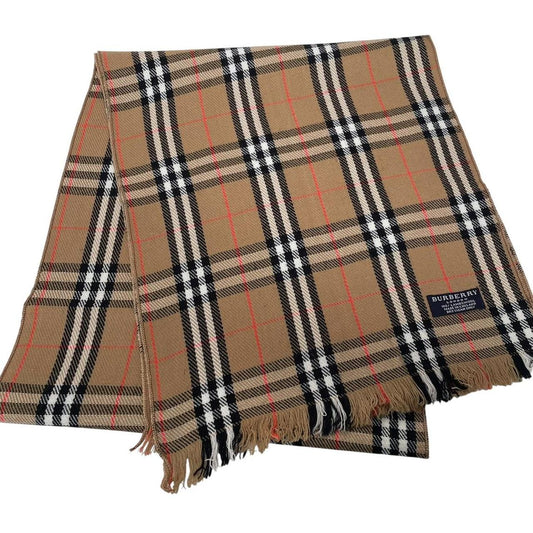 Vintage 90s Burberry Tan Brown Nova Check Lambswool Scarf