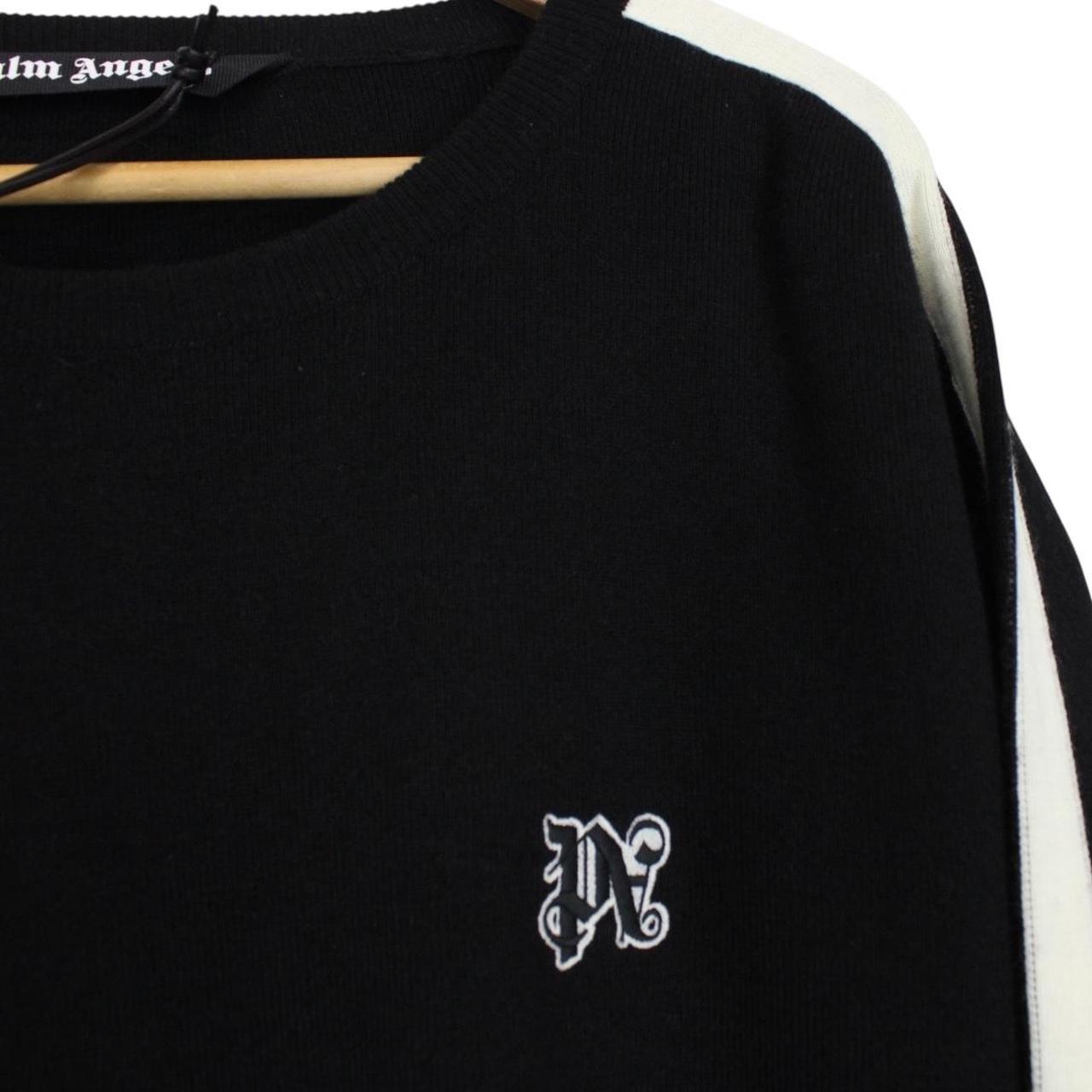 Palm Angels Black and Off White Wool Knit Monogram Track Jumper