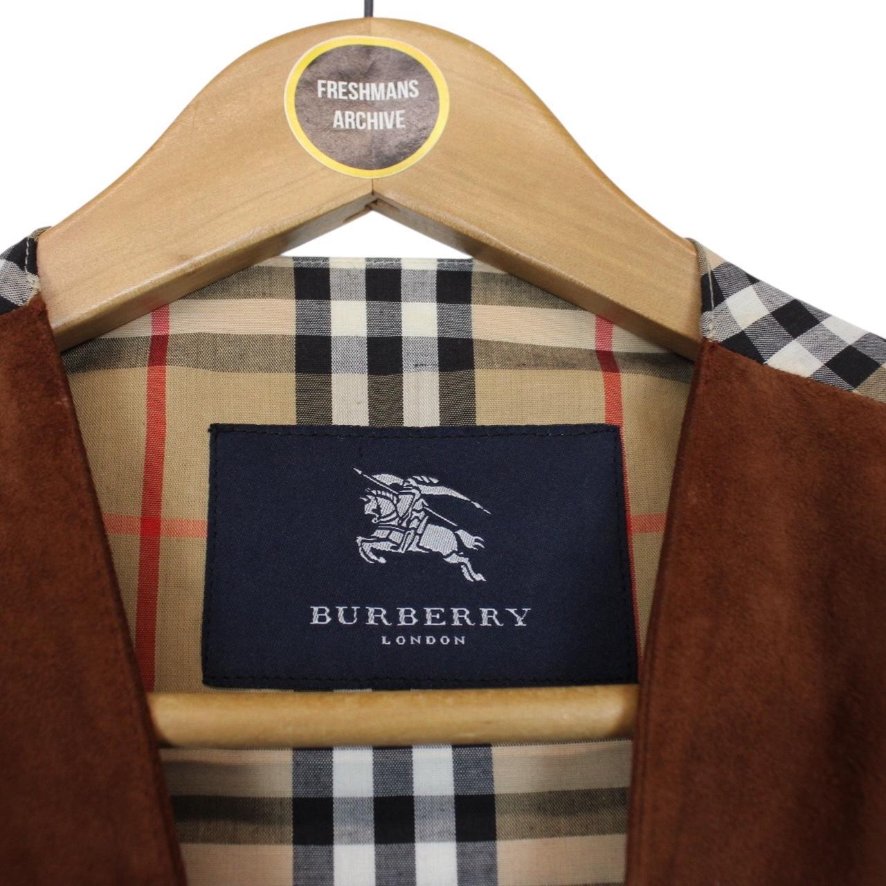 Vintage Burberry London Brown and Tan Nova Check Suede Leather Vest